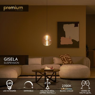 Lucide GISELA - Suspension - Ø 30 cm - LED Dim. - 1x9,4W 2700K - Ambre - Premium